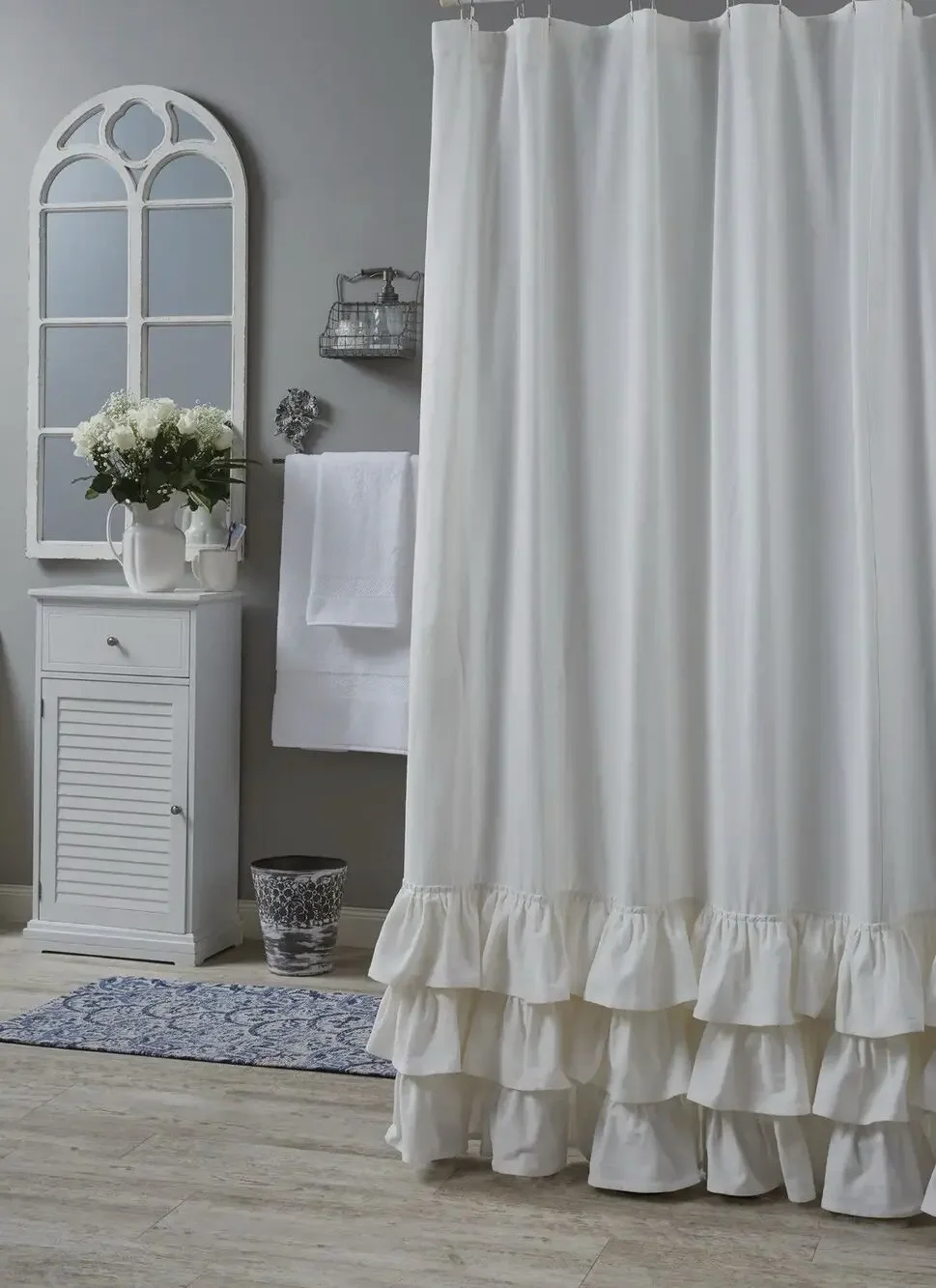 Park Designs Ivory Cream Cottage Ruffled Country Farmhouse Shower Curtain NWT